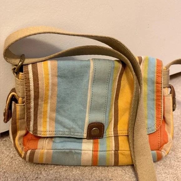 Vintage “Fossil” Striped Multicolor Crossbody Canvas Bag - Picture 14 of 16